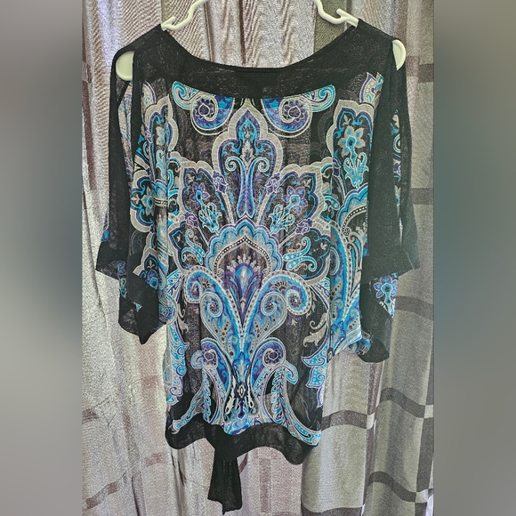 INC International Concepts Sheer Shirt Shell, Blue Black Paisley, Size XL - Picture 2 of 11